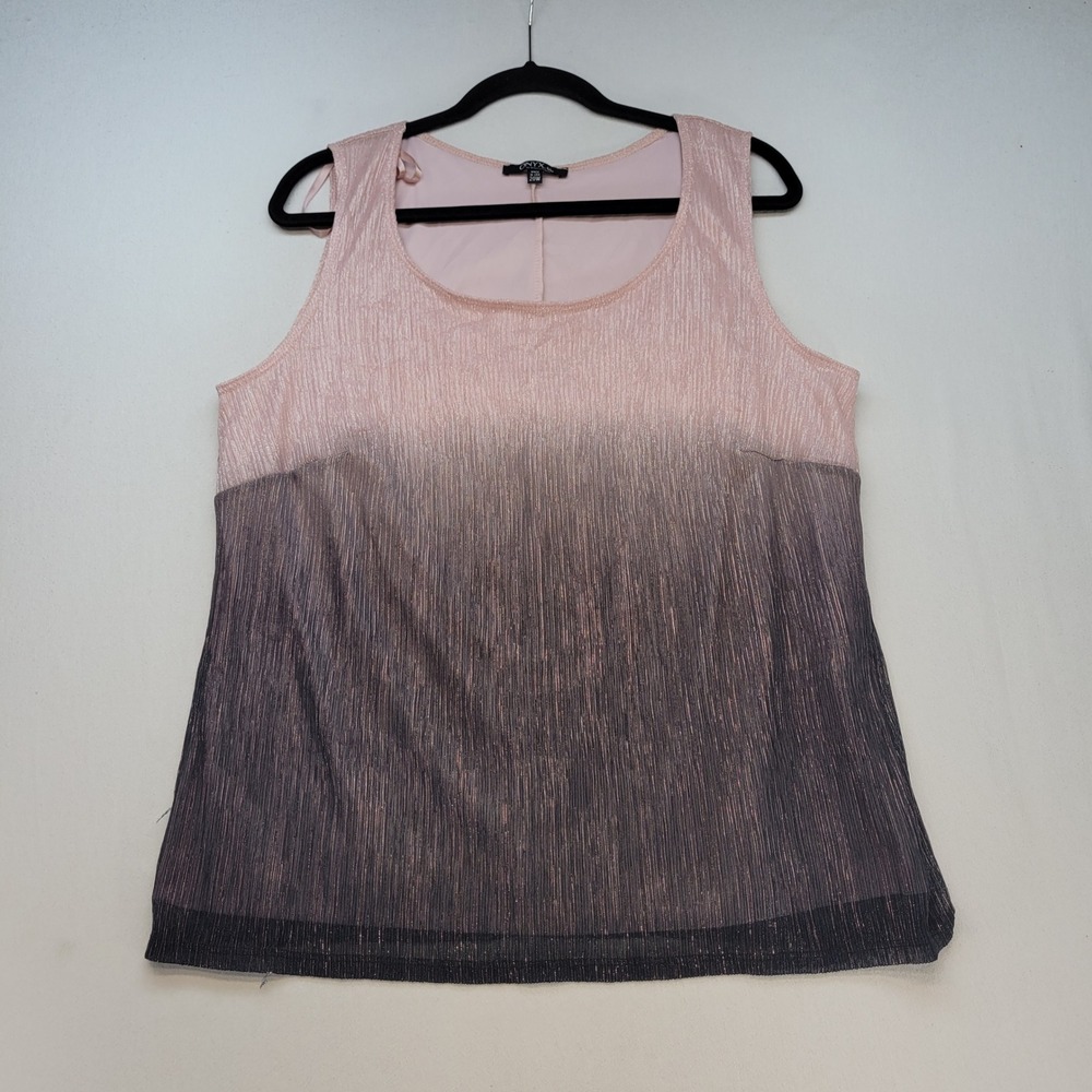 Onyx Nite Tank Top Womens 20W Pink Gray Ombre Metallic Shimmer Sleeveless Blouse